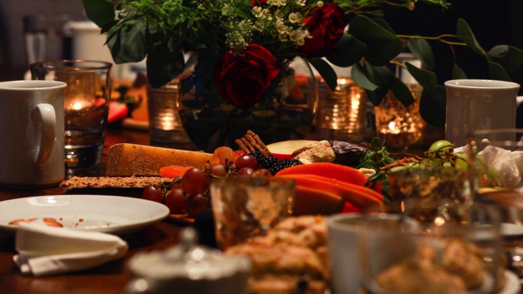 Holiday dishes on a festive table